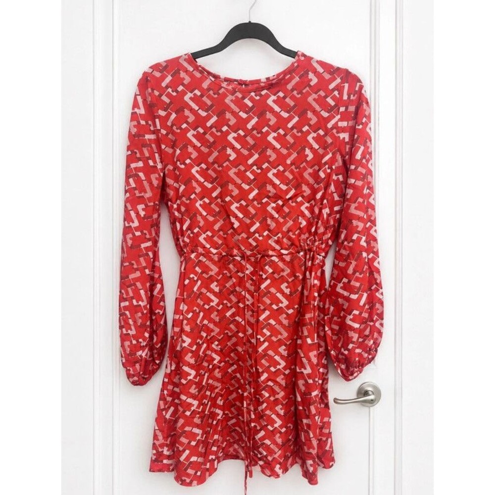 Pomandere Place Women’s Medium Coral Geometric Fit & Flare Dress